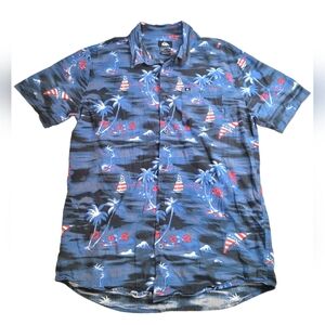 Quiksilver Men's Island Hopper Short Sleeve Shirt Size Medium American Flag Ship